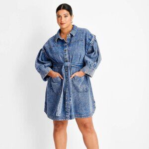 Future Collective with Kahlana Barfield Brown Long Sleeve Utility Denim Dress